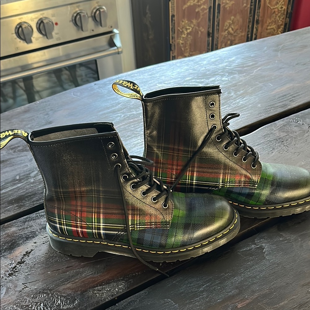 Dr. Martens Black and Green Combat Boots